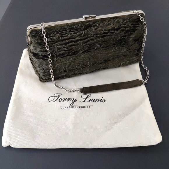 Jerry Lewis Handbags - JERRY LEWIS Classic Luxuries Dark Green Handbag Faux Fur & Dustbag VTG Reto Chic